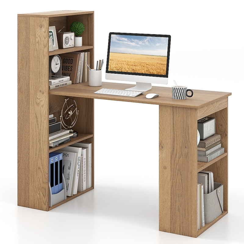 Writing Desk Contemporary Black and Natural Two-Tone Cubby Shelves