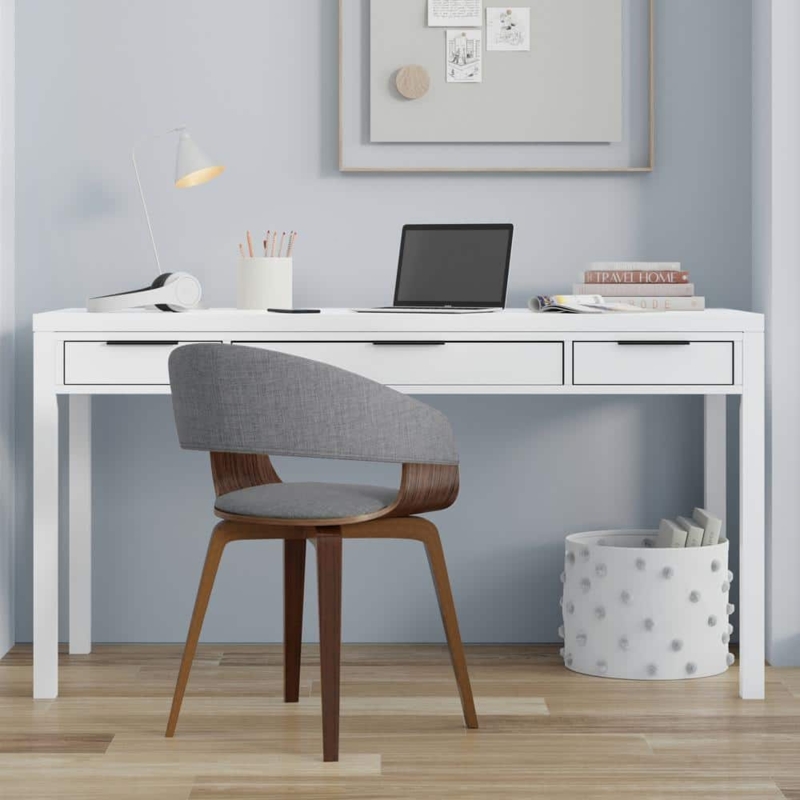 Writing Desk Contemporary Crisp White Finish Open Center Niche