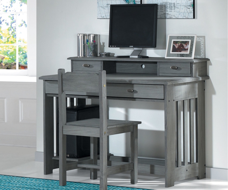 Writing Desk Cool Gray Finish with Tapered Legs and Recessed Panels