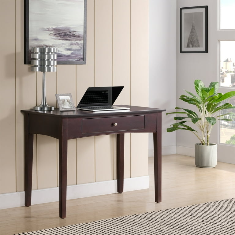 Writing Desk Cottage Style 40 Inch Two Drawers Round Knobs Dark Brown