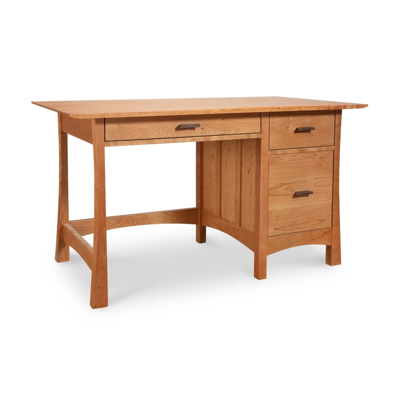 Writing Desk Craftsman Style Three Drawers Tapered Legs Natural Wood