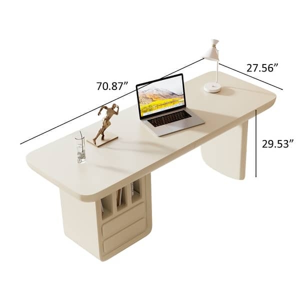Writing Desk, Cream Finish with Rounded Edges and Integrated Drawers