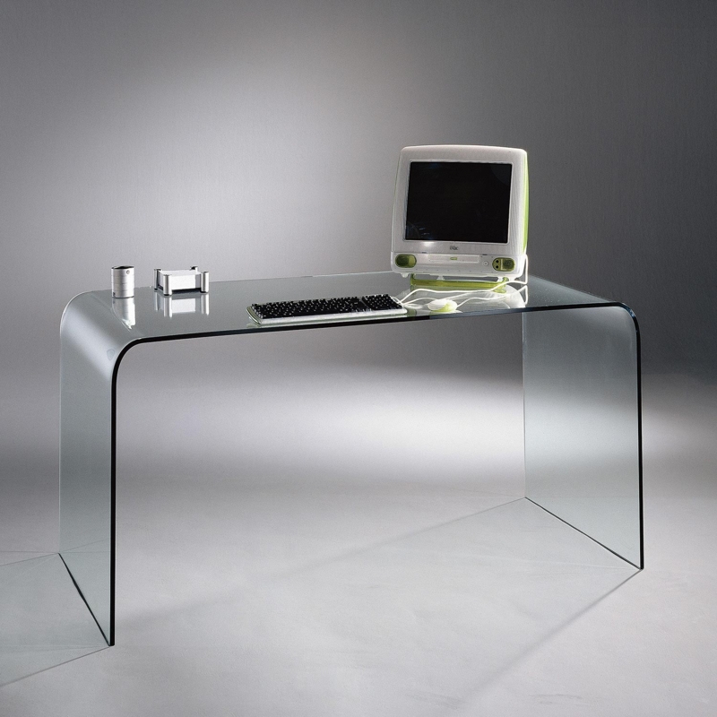 Writing Desk Curved Glass U-Shaped Base Seamless Silhouette Airy