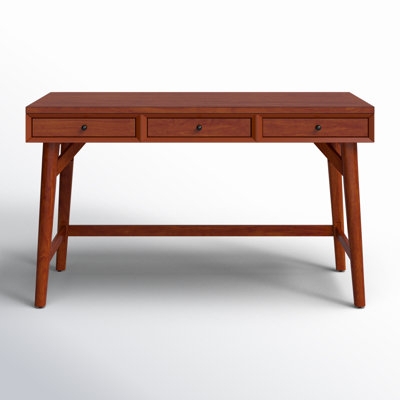 Writing Desk Cutout Handles Wood Toned Minimalist Home Office