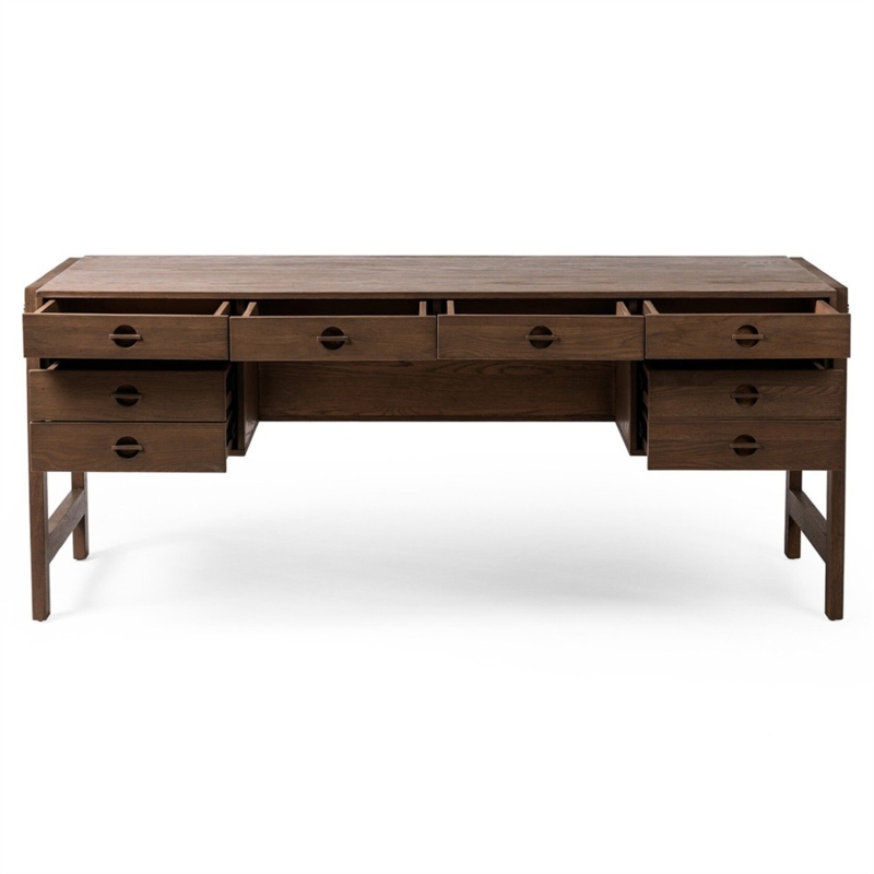 Writing Desk Cylindrical Legs Dark Toasted Oak Modern Style