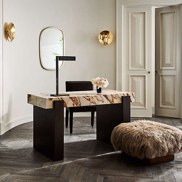 Writing Desk, Dark Pedestal Drawers, Stone-Like Top, Modern Marble Top Desk