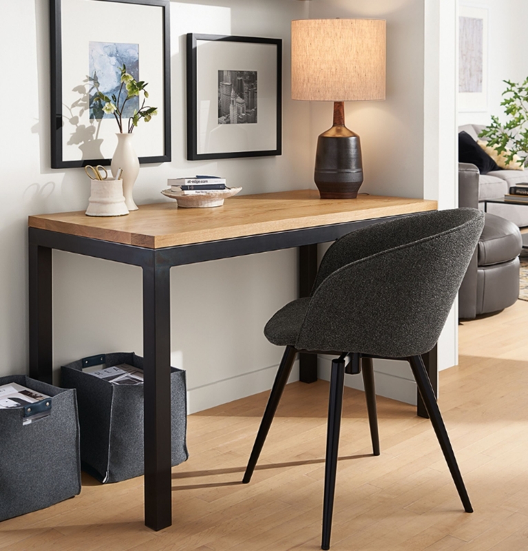 Writing Desk Dark Stained Wood Parsons Design Flush Corners