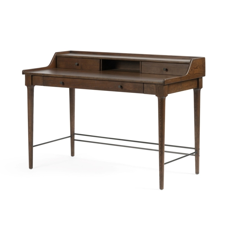 Writing Desk Dark Toasted Oak with Rounded Corners Minimalist