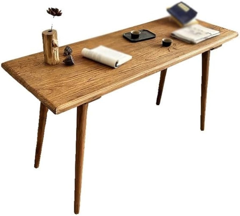 Writing Desk Distressed Wood Finish Thick Blocky Legs Rustic Reclaimed