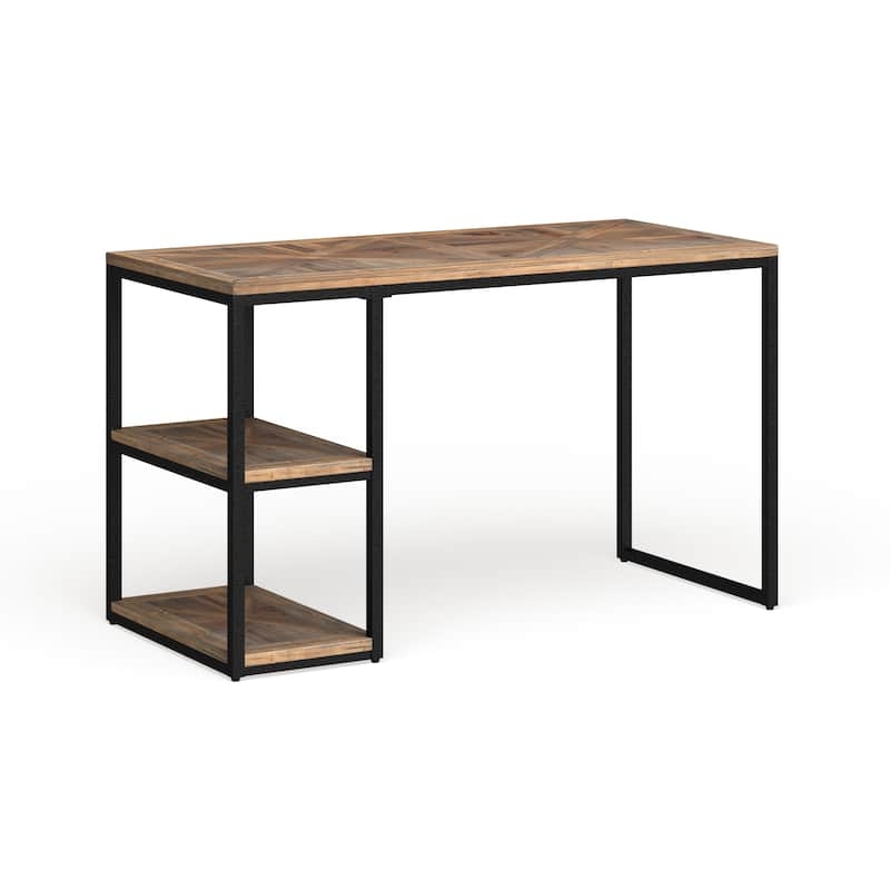 Writing Desk Distressed Wood Top Black X-Frame Open Underneath Industrial