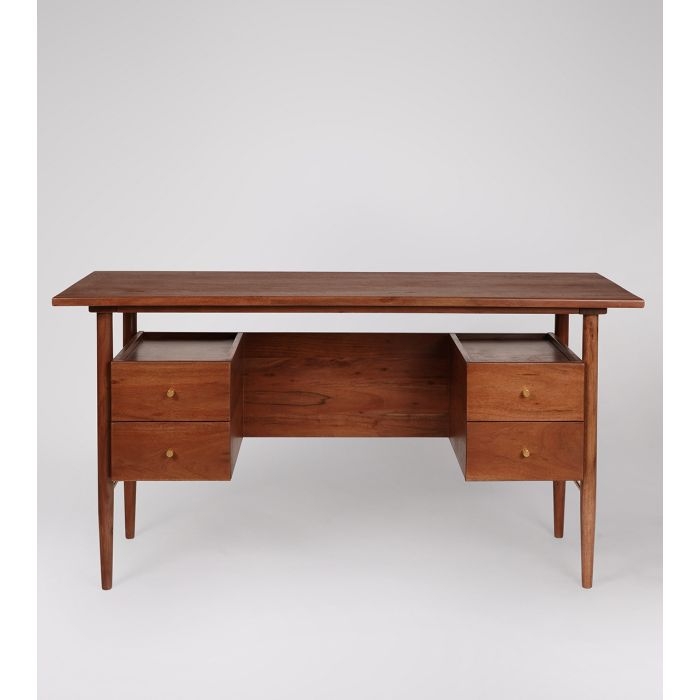Writing Desk Double Pedestal Six Drawers Light Wood Scandi Desk