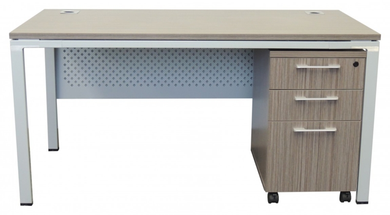 Writing Desk Driftwood Finish Sled Base Two Drawers Modern Industrial