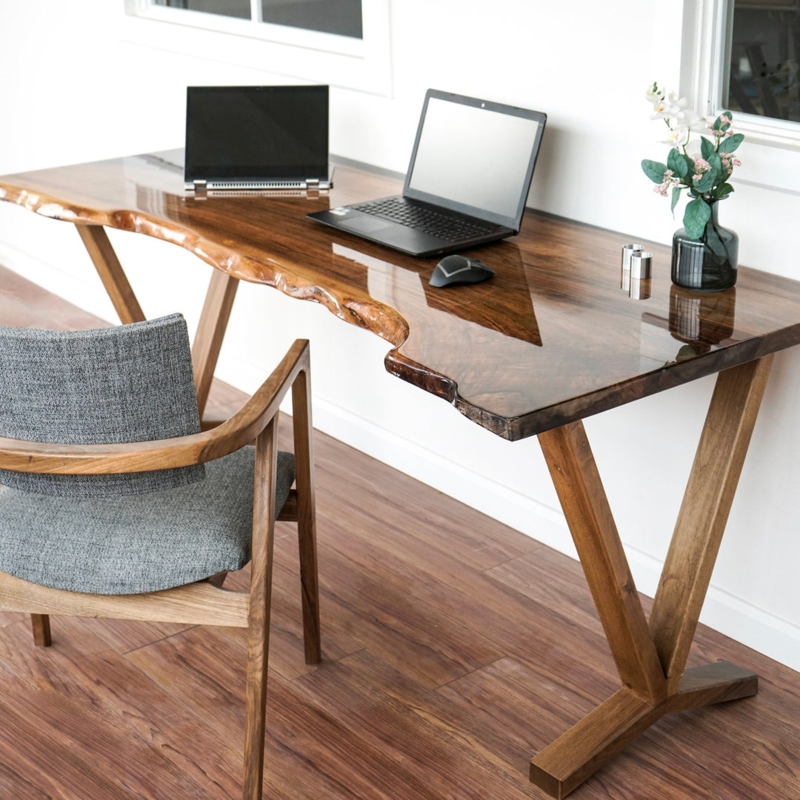 Writing Desk Epoxy Resin Fill U-legs Live Edge