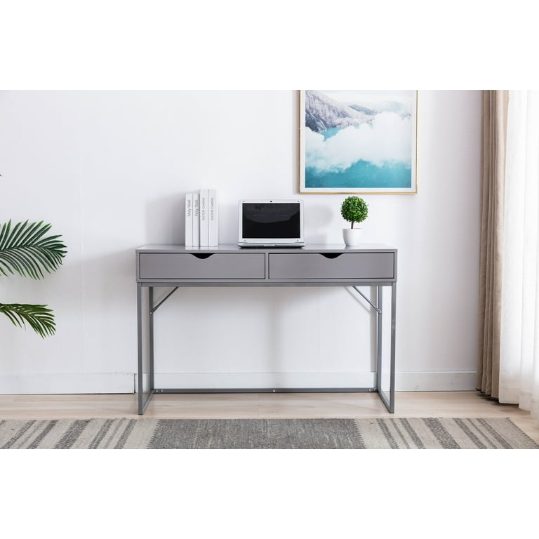Writing Desk Farmhouse Distressed Gray Finish Cup Pulls X-Frame Legs