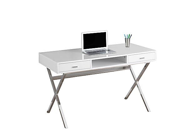 Writing Desk featuring Criss Cross Chrome Legs and Crisp White Top