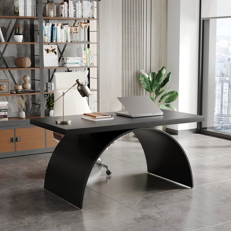 Writing Desk featuring Irregular Edge Top and Sculptural Trestle Base