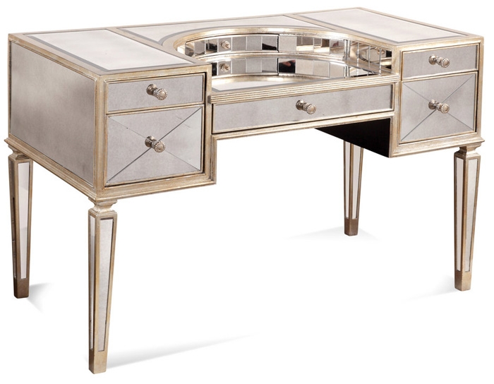 Writing Desk featuring Mirrored Surfaces, Beaded Trim, and Tapered Legs