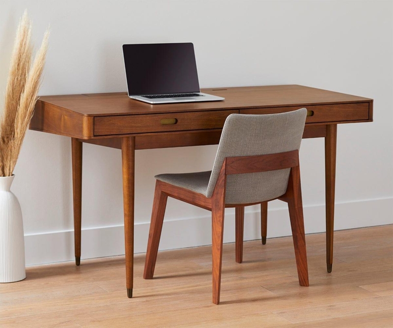 Writing Desk featuring Organic Rounded Edges and Circular Cutout Pulls.