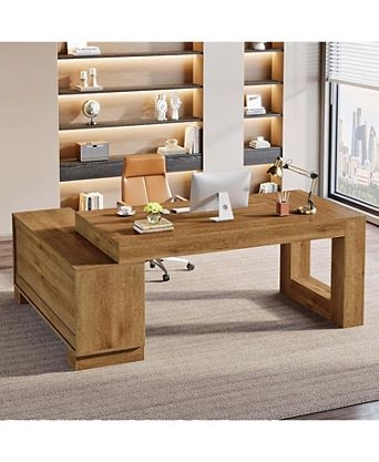Writing Desk featuring Tapered Legs, Slim Gold Hardware, and Light Oak
