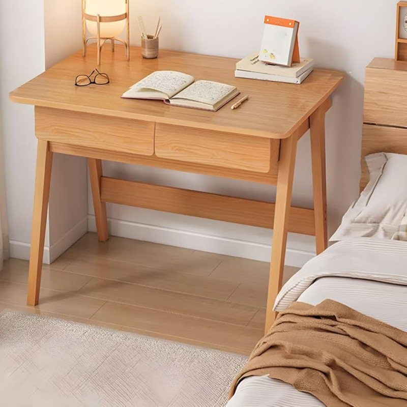Writing Desk featuring White U-Shaped Metal Legs and an Integrated Shelf.