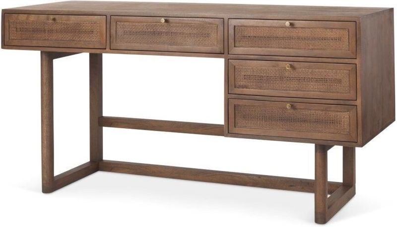 Writing Desk featuring Woven Cane Drawer Fronts and Tapered Legs
