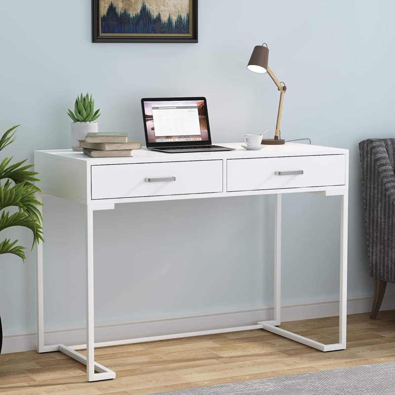 Writing Desk featuring X-Frame Base and Cutout Handles in Light Wood