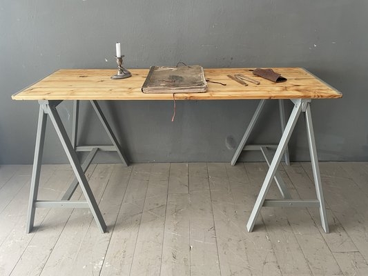 Writing Desk Fir Wood Tapered Legs Single Drawer Mid-Century Modern