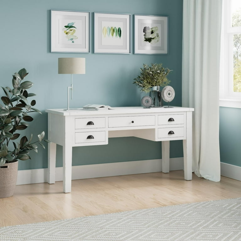 Writing Desk Five Drawers Metal Cup Pulls Rustic Farmhouse Office