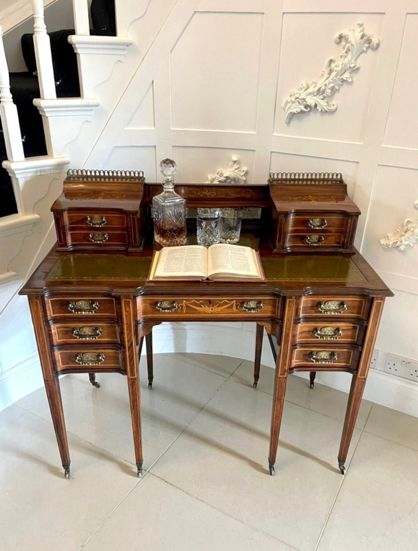 Writing Desk Floral Marquetry Green Insert Classic Wood