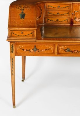 Writing Desk Floral Painted Curved Gallery Edwardian Satinwood