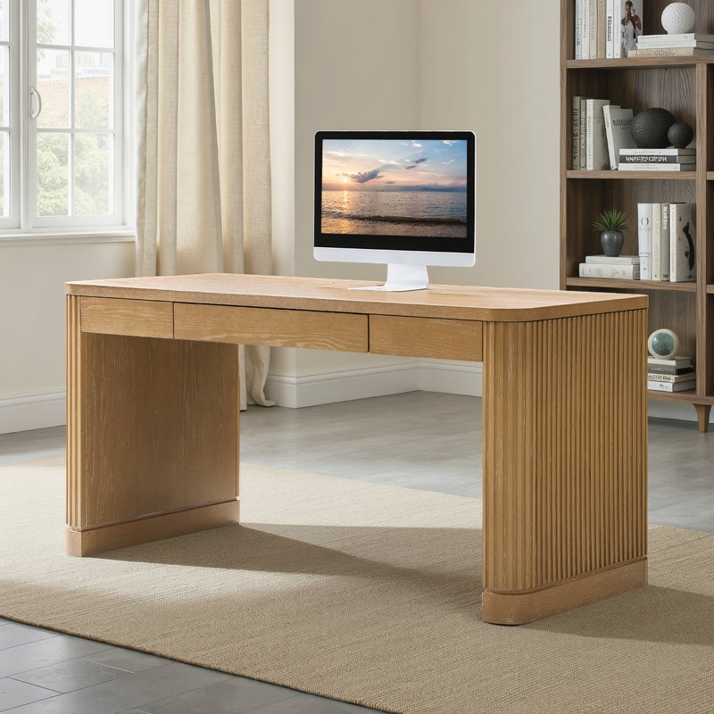 Writing Desk Fluted Texture Seadrift Finish Modern Coastal Office