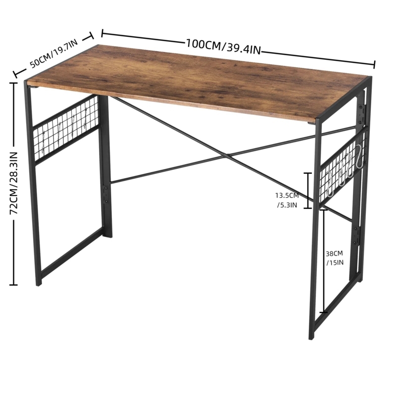 Writing Desk Folding, Black Metal X-Brace, Wood Top