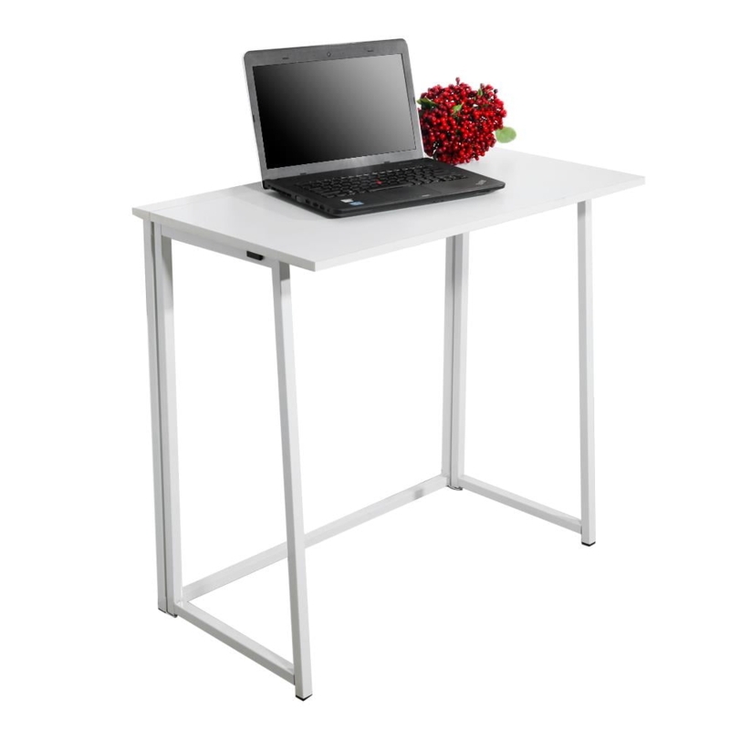 Writing Desk Folding Metal Frame All White Scandinavian Layout