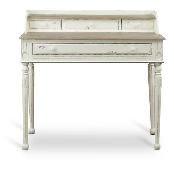 Writing Desk Four Drawers Distressed White Farmhouse Home Office