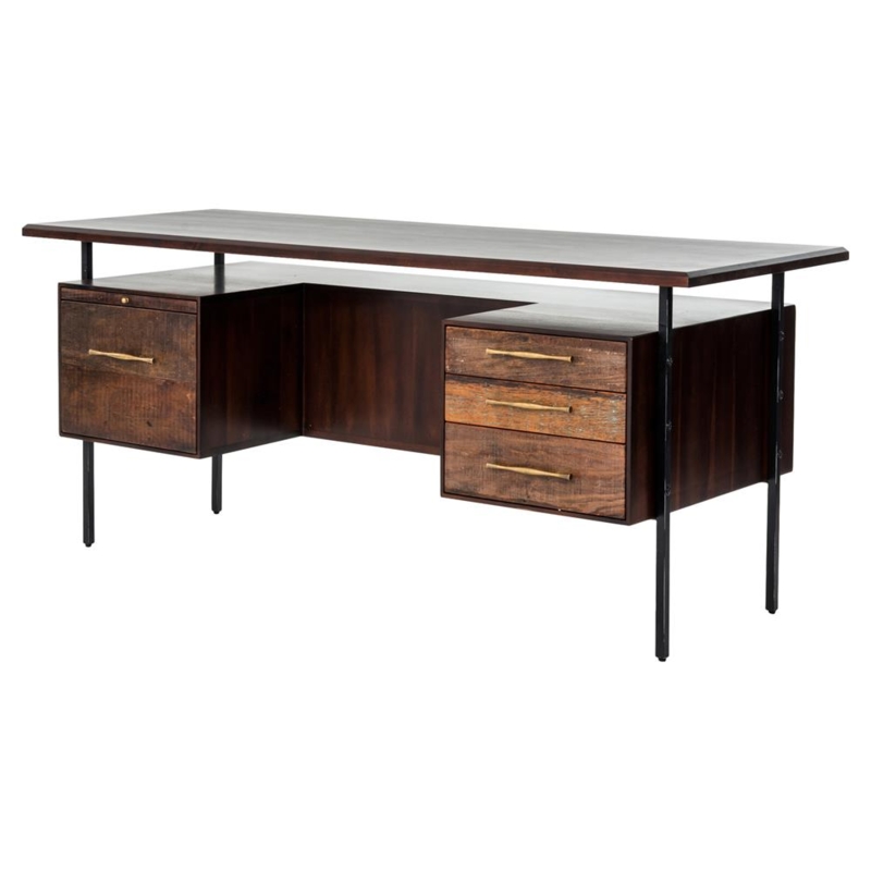 Writing Desk Four Drawers X-Brace Sled Legs Distressed Wood