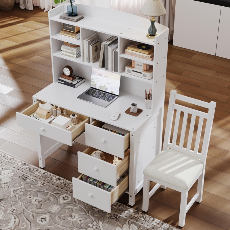 Writing Desk Glam Polished Gold Finish Four Drawer Design