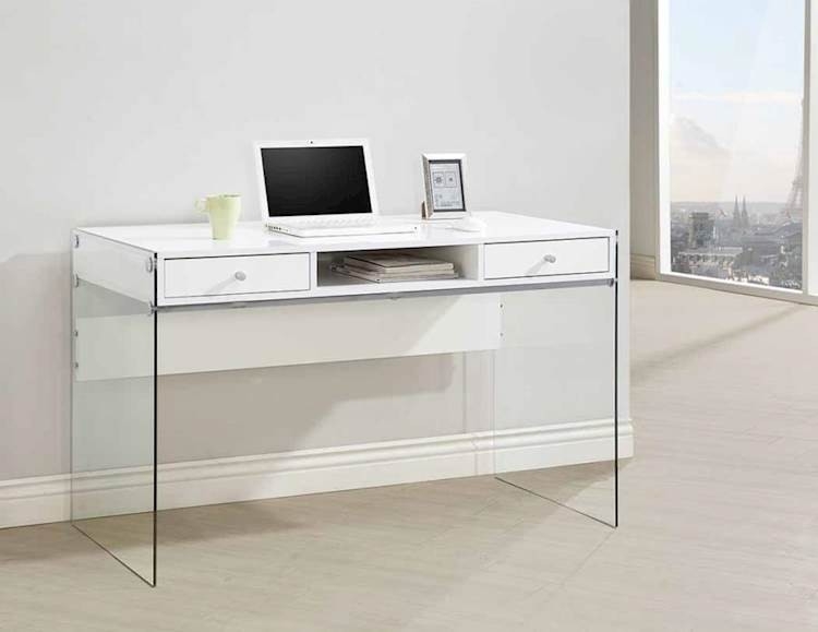 Writing Desk Glossy Finish with Chrome X-Frame Legs Modern