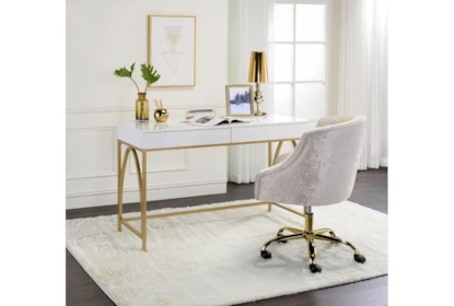 Writing Desk Gold Sled Legs Minimalist Silhouette White Finish
