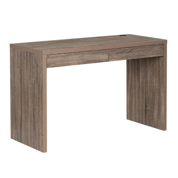 Writing Desk Gray Weathered Finish Two Drawer Storage Knob Pulls