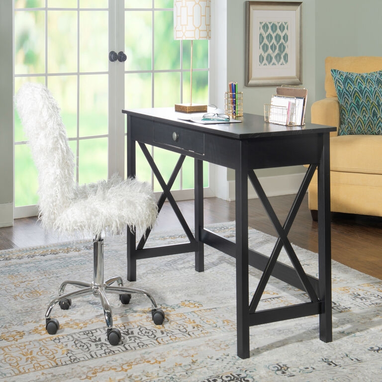 Writing Desk H-Stretcher Trestle Base Matte Black Finish Wood