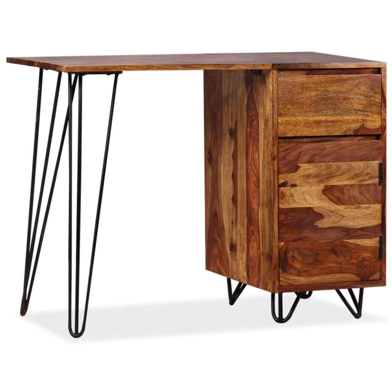 Writing Desk Hairpin Legs Integrated Cabinet Single Drawer Natural Grain