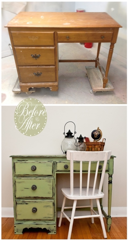 Writing Desk High Contrast Distressing Shabby Chic Makeover Idea