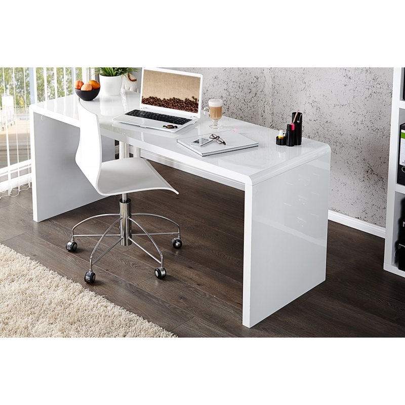 Writing Desk High Gloss Finish Waterfall Silhouette Sleek White Office