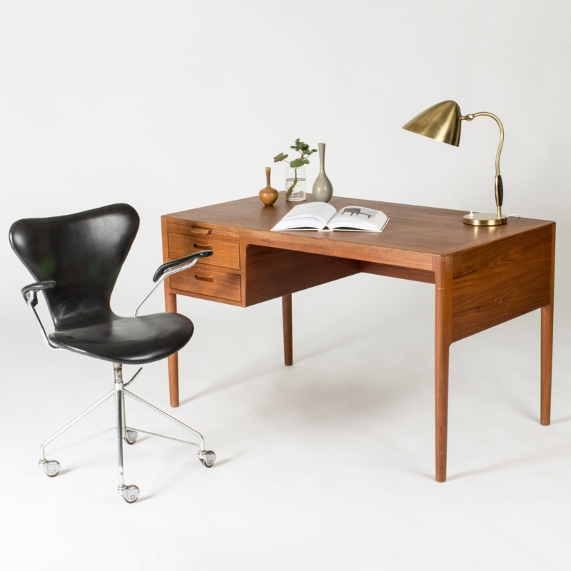 Writing Desk Honey Brown Floating Cubby Tapered Legs Mid Century Desk