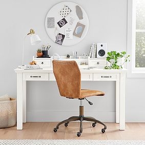 Writing Desk & Hutch Set, Recessed Panels, Crown Molding, Classic White.