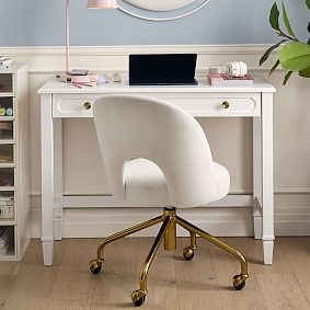 Writing Desk in Simply White with Gold Hardware and Tapered Legs