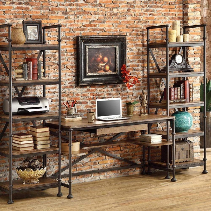 Writing Desk Industrial Pipe Frame with Integrated Hutch Shelf
