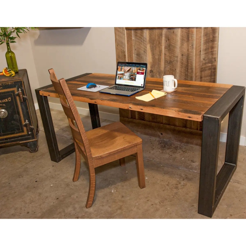 Writing Desk Industrial Reclaimed Wood, Thick Slab Top, Sled Legs
