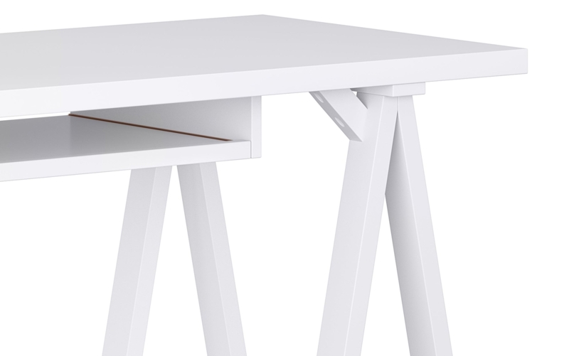 Writing Desk Industrial Style Sawhorse Legs with Dark Wood Toned Finish