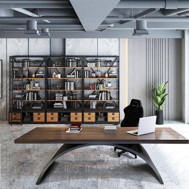 Writing Desk Industrial Walnut Wood Grain U-Shaped Metal Legs